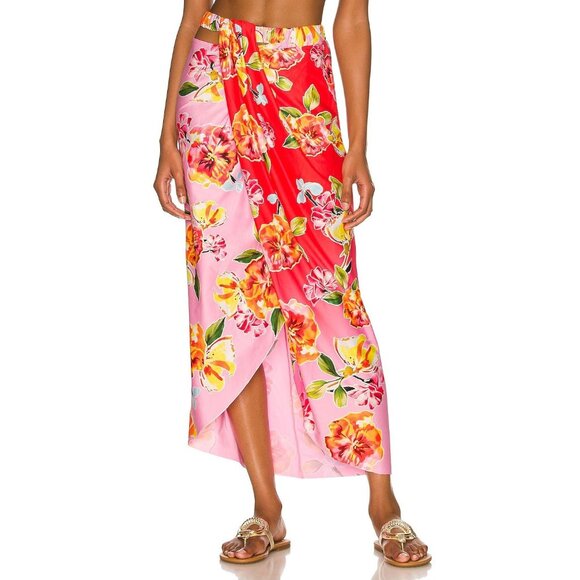 Agua Bendita x REVOLVE Mimi Skirt Pink & Red Blossom Womens Size Small - Picture 1 of 9